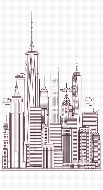 PSD png cityscape postcard design met skyline frame style design de outline arts scribble decorative