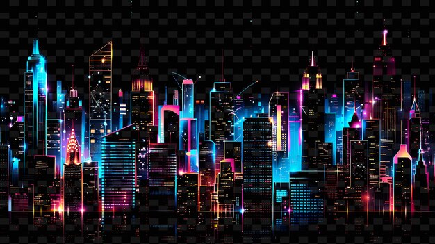 PSD png cityscape tape decal met ontwerpen geïnspireerd door urban skyline creative neon y2k shape decoratives