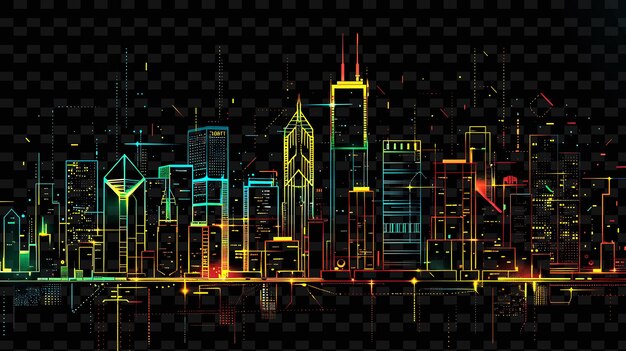 PSD png cityscape tape decal z projektami zainspirowanymi urban skyline creative neon y2k shape decoratives