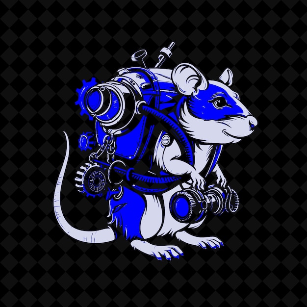 PSD png clever rat with a mechanical tail and a gear filled backpack animal mascot outline collections