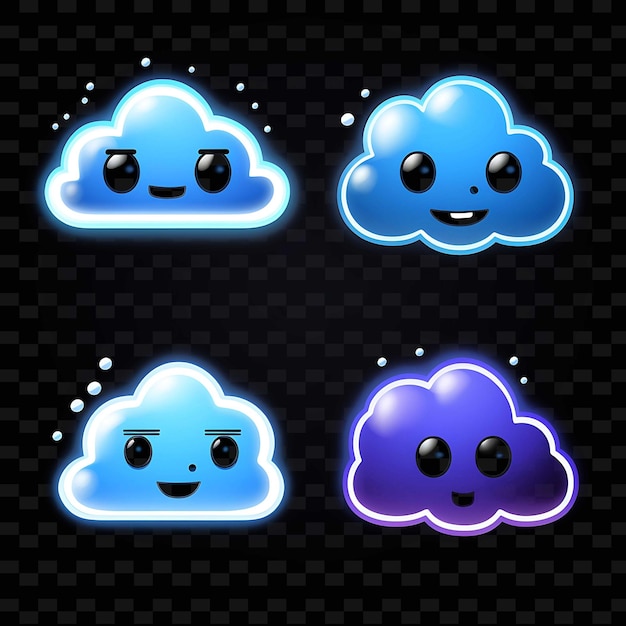 PSD png cloud face icon emoji with carefree pensive worried and play neon lines y2k shape eye catching