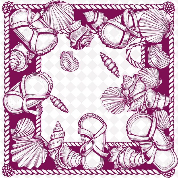 PSD png coastal beach folk art with seashells and flip flops for dec traditional unique frame decorative