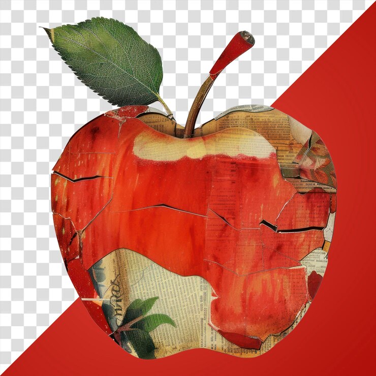 PSD png collage apple with leaf