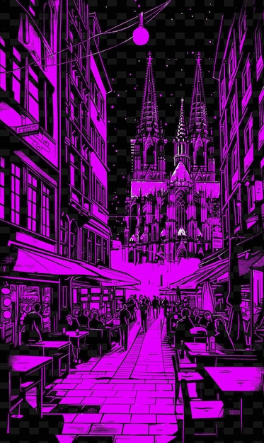 Png colognes old town with historic street scene cologne cathedr illustration citys scene art decor