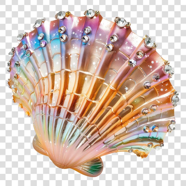 PSD png colorful jeweled seashell decor