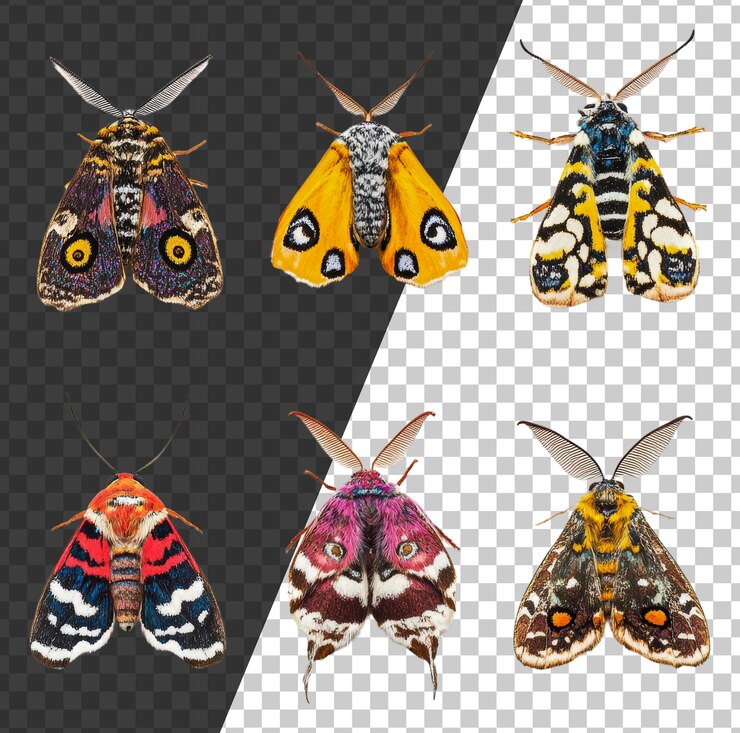 PSD png 白色背景上的彩色蝶