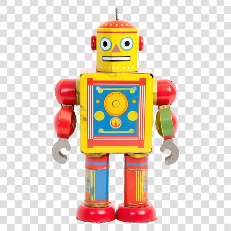 PSD png colorful vintage toy robot