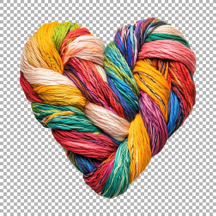 PSD png colorful yarn heart on transparent background