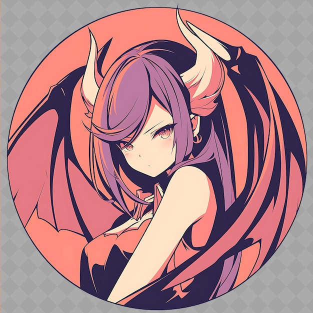 PSD png confident and assertive anime dragon girl with wings and hor creative chibi sticker collection