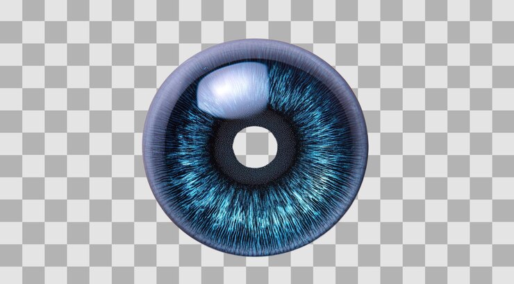 PSD png 콘택트 렌즈 - 하 바탕에 분리 된 파란 렌즈, generative ai 기술로 만들어졌습니다.
