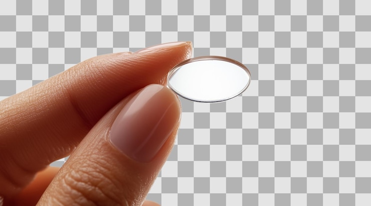 PSD png contact lens lens in hands isolated on white background created with generative ai technology