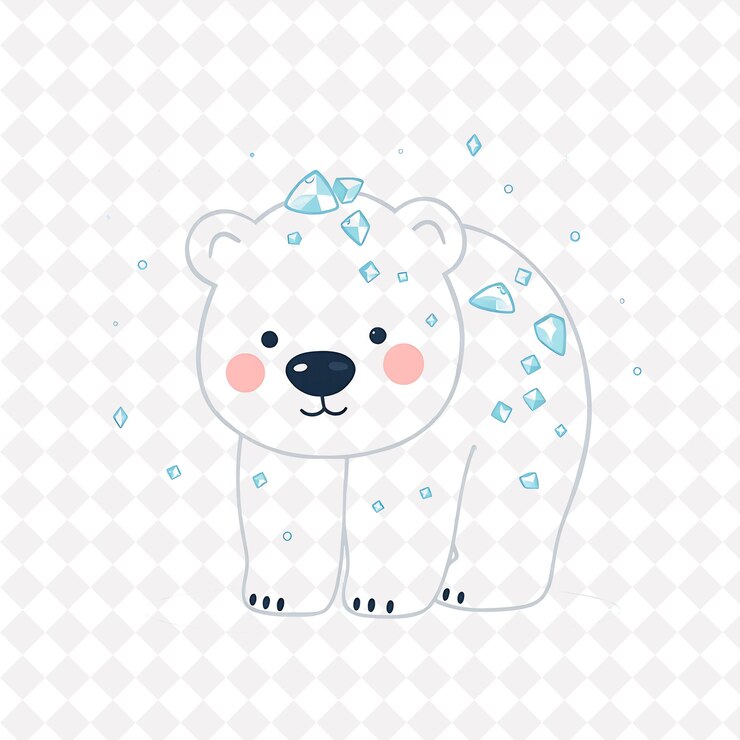 PSD png コンテンツ 氷の水晶の形をした北極熊 涼しい色彩の可愛い動物デザイン