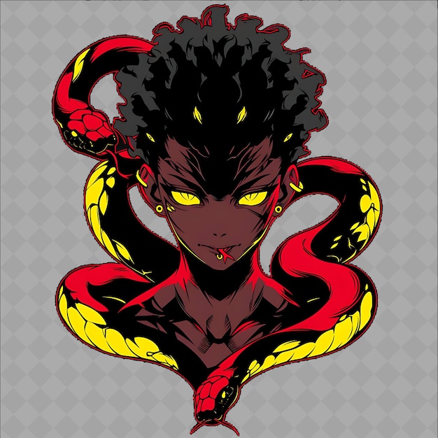 PSD png cool and edgy anime snake boy with snake eyes and a forked t creative chibi sticker collection