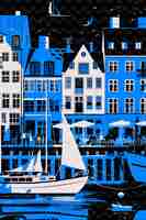 PSD png copenhagens nyhavn with charming street scene colorful build illustration citys scene art decor