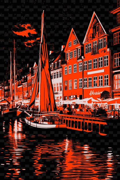 Png Copenhagens Nyhavn Z Uroczą Sceną Uliczną Kolorowa Ilustracja Budynków Scena Miasta Dekoracja Artystyczna