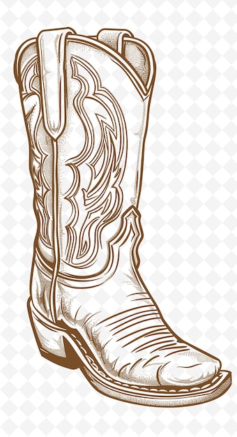 PSD png country postcard design met een cowboy boot frame style compl outline arts scribble decorative