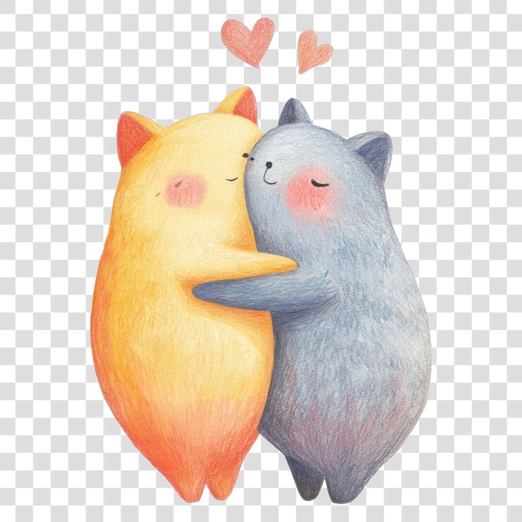 PSD png couple animal hugging illustration drawing cute