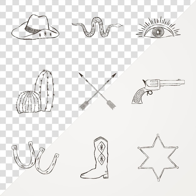 Png cowboy thema logo handgetekende illustratie collectie