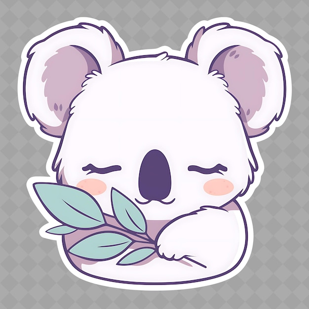 PSD png cozy i kawaii anime koala girl z liściem eukaliptusa z kreatywną kolekcją naklejek chibi