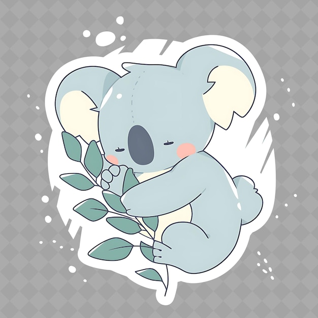 PSD png cozy i kawaii anime koala girl z liściem eukaliptusa z kreatywną kolekcją naklejek chibi