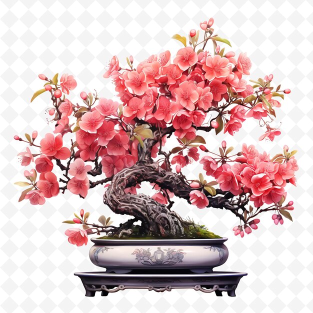 PSD png crabapple bonsai copper pot oval leaves blossoming orchard c transparent diverse trees decor