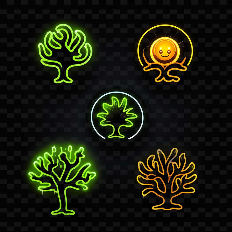 PSD png creative emoji neon line modern design elements for vibrant and captivating artworks