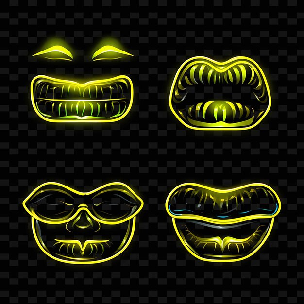 PSD png creative emoji neon line modern design elements for vibrant and captivating artworks