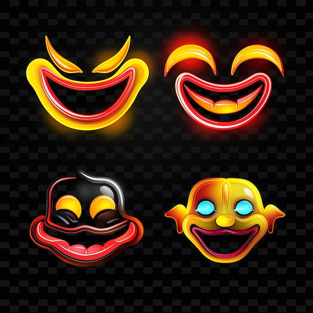 PNG Creative Emoji Neon Line Современные элементы дизайна для ярких и захватывающих произведений искусства