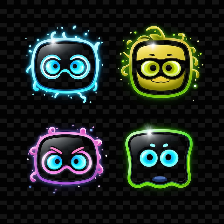 PSD png creative emoji neon line modern design elements for vibrant and captivating artworks