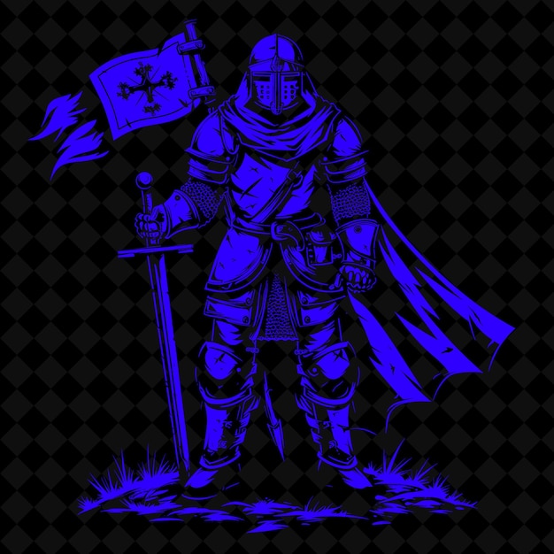 PSD png crusader with a mace and a solemn expression standing tall w medieval warrior character shape
