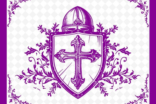 PSD png crusaders helm frame art z dekoracjami krzyża i tarczy ilustracja frame art decorative