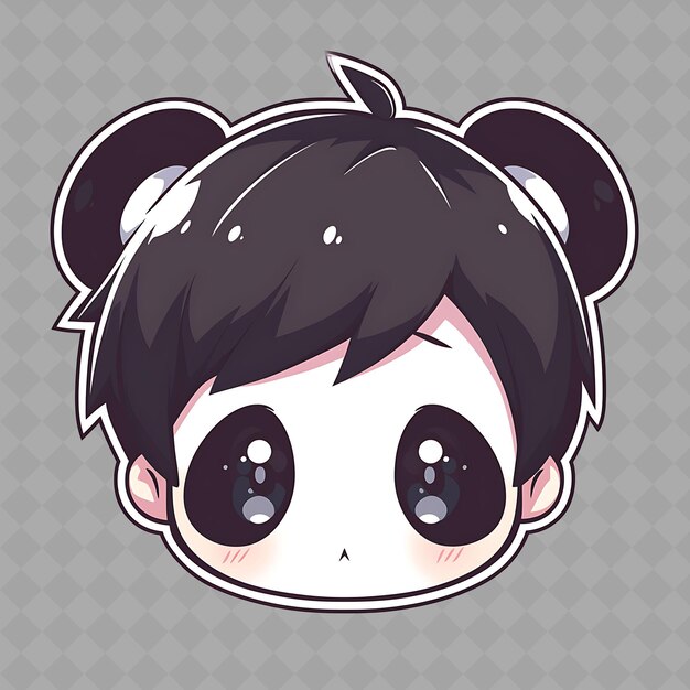 Png cuddly en shy anime panda boy met ronde oren en black pat creatieve chibi sticker collection