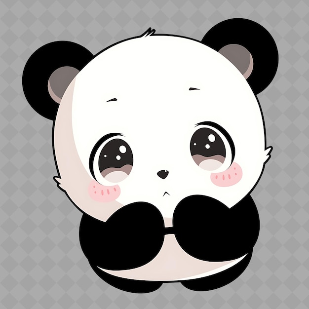 PSD png cuddly en shy anime panda boy met ronde oren en black pat creatieve chibi sticker collection