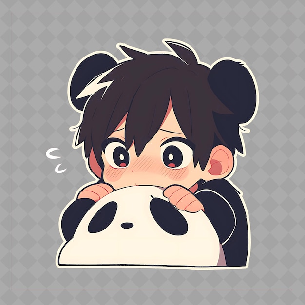 PSD png cuddly e shy anime panda boy con orecchie rotonde e black pat creative chibi sticker collection