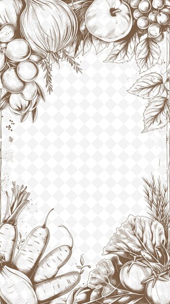 PSD png culinary postcard design met een farm to table frame style ad outline arts scribble decorative