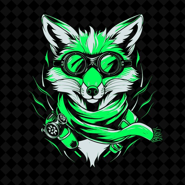 PSD png cunning fox with aviator goggles and gear laden scarf crafte animal mascot outline collections