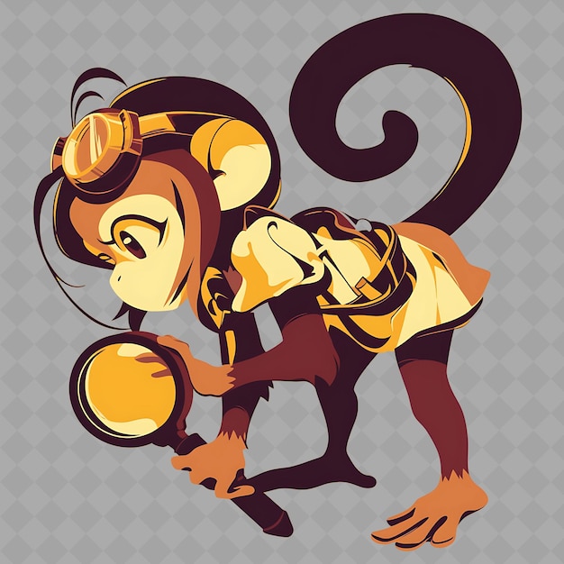 PSD png curious and inquisitive anime monkey girl with a tail i kreatywna kolekcja naklejek chibi