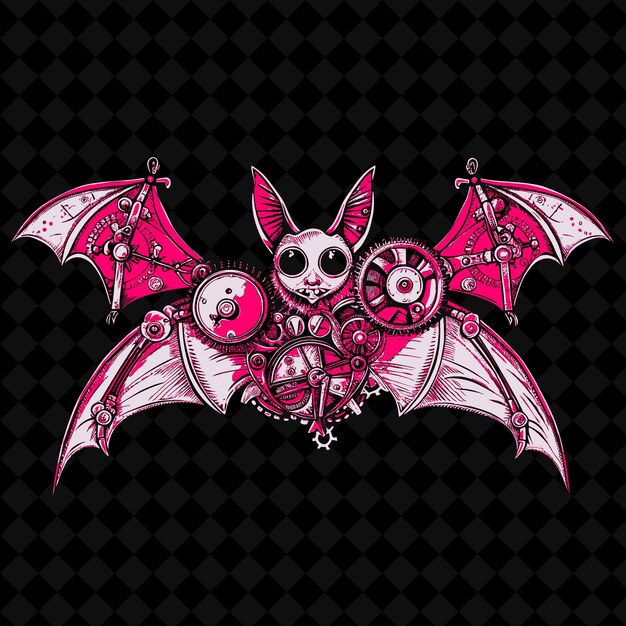 PSD png curious bat with a clockwork body and a mechanical wing illu animal mascot outline collections