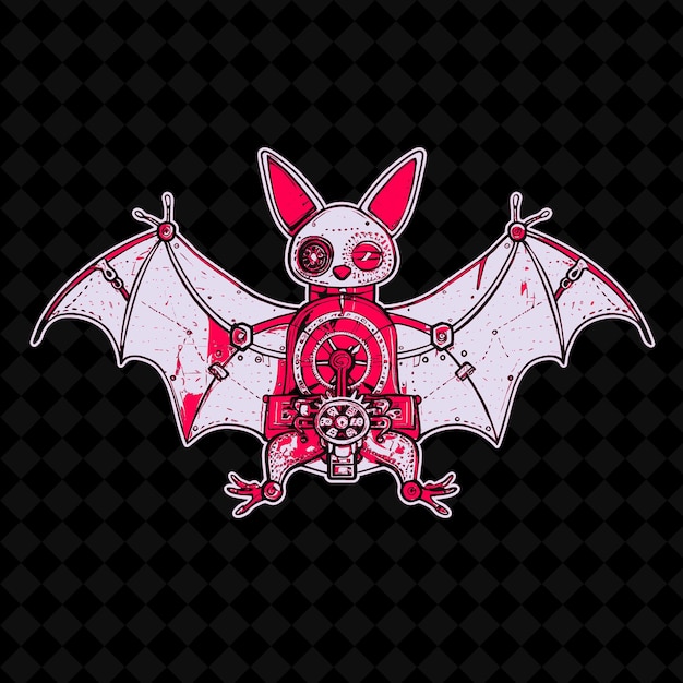 PSD png curious bat with a clockwork body and a mechanical wing illu animal mascot outline collections