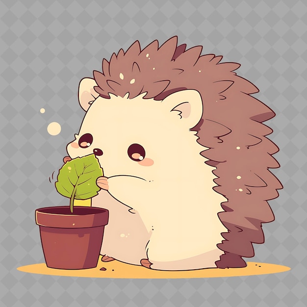 PSD png curious en kawaii anime hedgehog boy met een blad met een sni creative chibi sticker collection