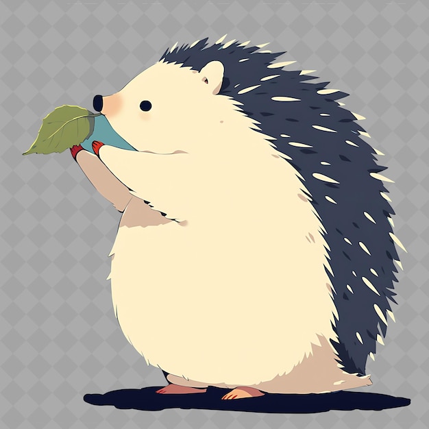 PSD png curious en kawaii anime hedgehog boy met een blad met een sni creative chibi sticker collection