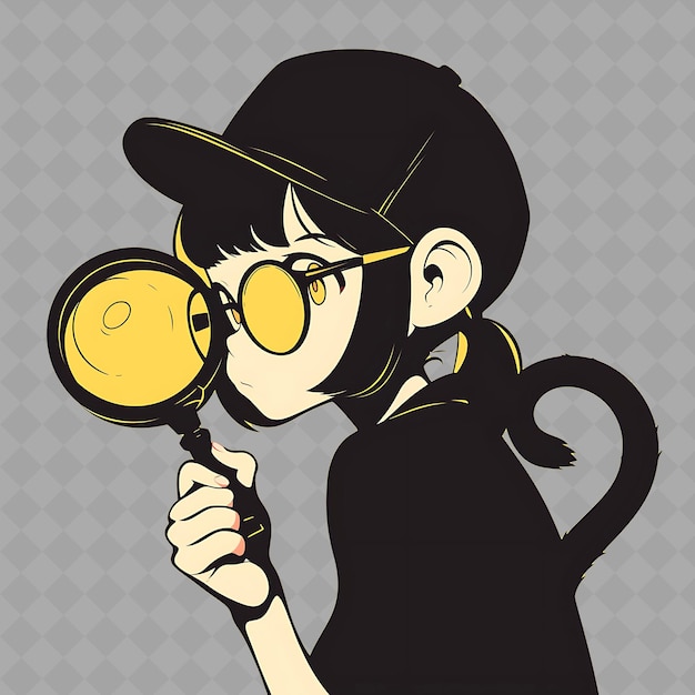 PSD png curious and inquisitive anime monkey girl with a tail and a creative chibi sticker collection