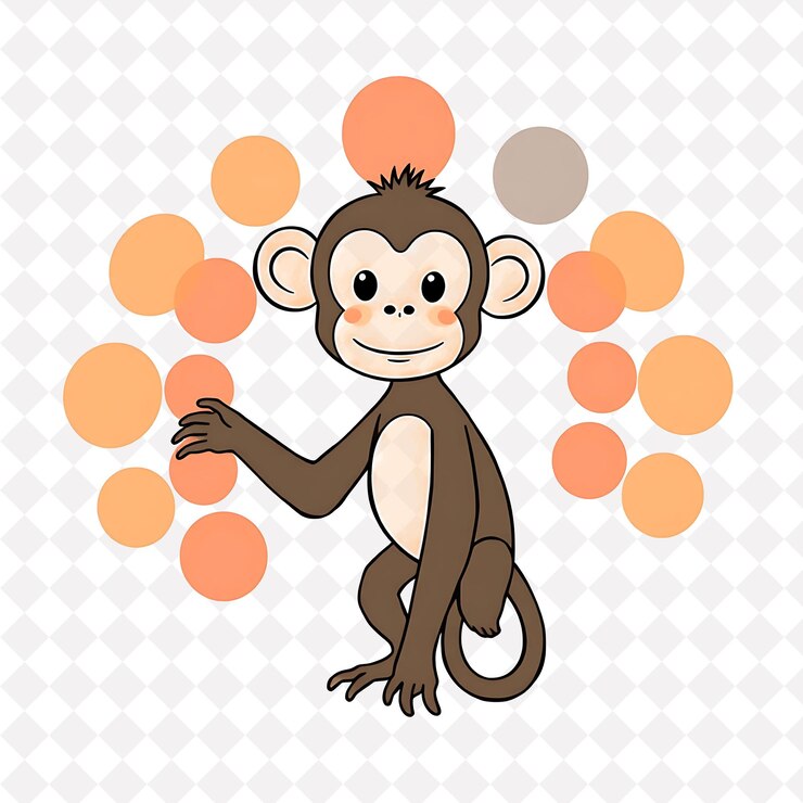 PSD png curious monkey with circle motifs spread out muted pastel cute color desi cute animal design