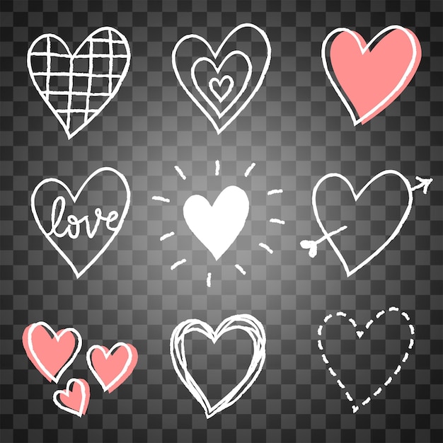 Png cute heart element set in hand drawn style