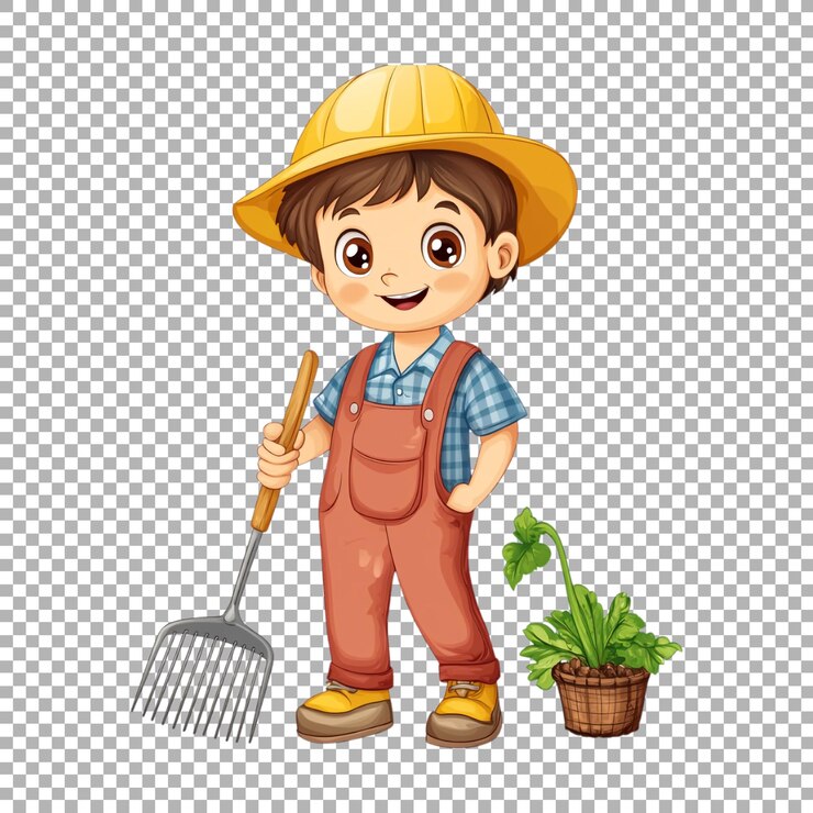 PSD png милый мальчик-растение на прозрачном фоне ai generated