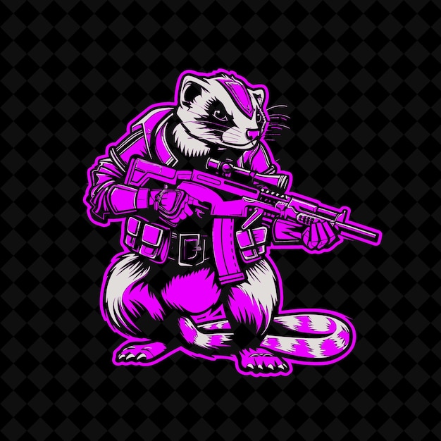 PSD png cybernetic ferret met neonroze accenten met een utility b animal mascot outline collections