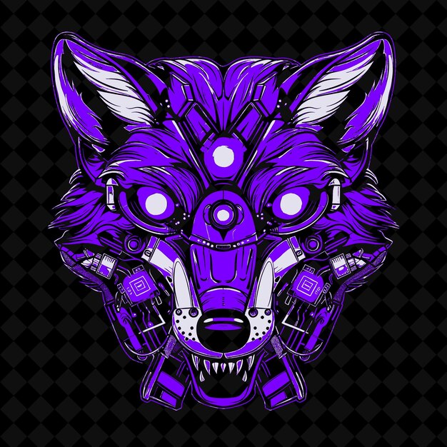 PSD png cybernetic fox head with glowing blue eyes and metallic jaw 동물 마스코트 아웃라인 컬렉션