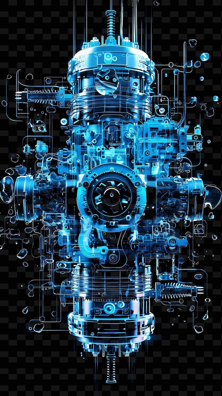 PSD png cybernetic fusion glitch with robotic elements circuit patte illustration texture background