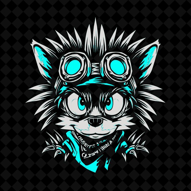 PSD png cybernetic hedgehog with metal spikes and glowing blue eyes animal mascot outline collections