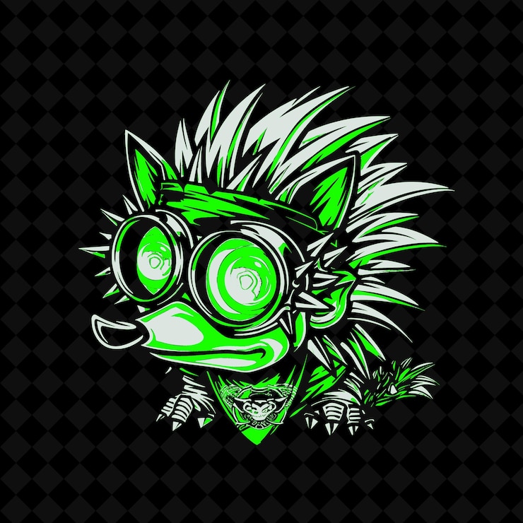 PSD png cybernetic hedgehog with metal spikes and glowing blue eyes 動物吉祥物概要收藏